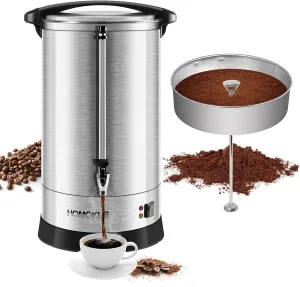 HOMOKUS Commercial Coffee Urn,14.2L 100 Cup Large Coffee Maker with Upgraded Internal Stage,Double Wall Stainless Steel Drink Coffee Dispenser,1500W Quick Brew Electric Coffee Percolator for Party