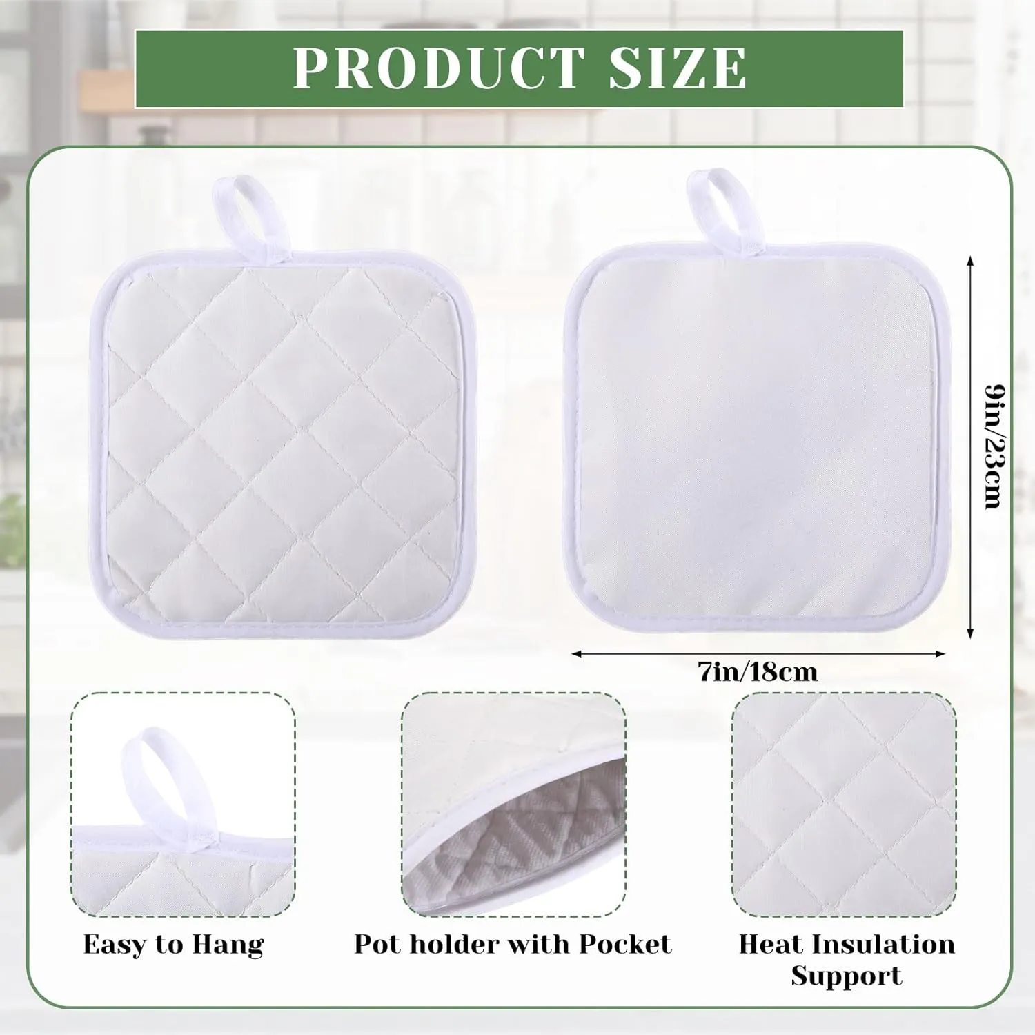 Hoolerry 24 Pcs Blank Sublimation Oven Mitts Set Include Sublimation Pot Holders Bulk DIY Heat Resistance Oven Gloves with Hanging Loops Pads for Spring Teacher Kitchen Baking Gifts (White)