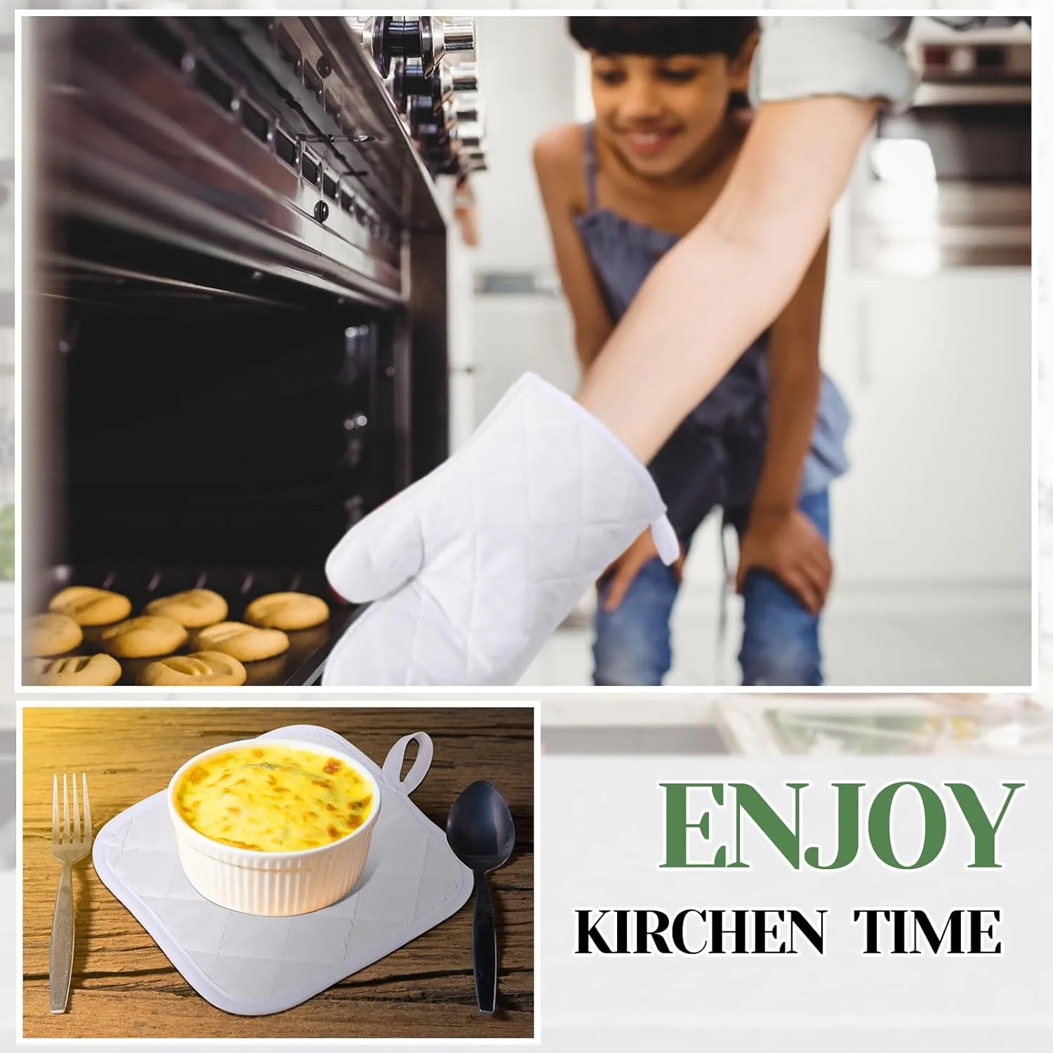 Hoolerry 24 Pcs Blank Sublimation Oven Mitts Set Include Sublimation Pot Holders Bulk DIY Heat Resistance Oven Gloves with Hanging Loops Pads for Spring Teacher Kitchen Baking Gifts (White)