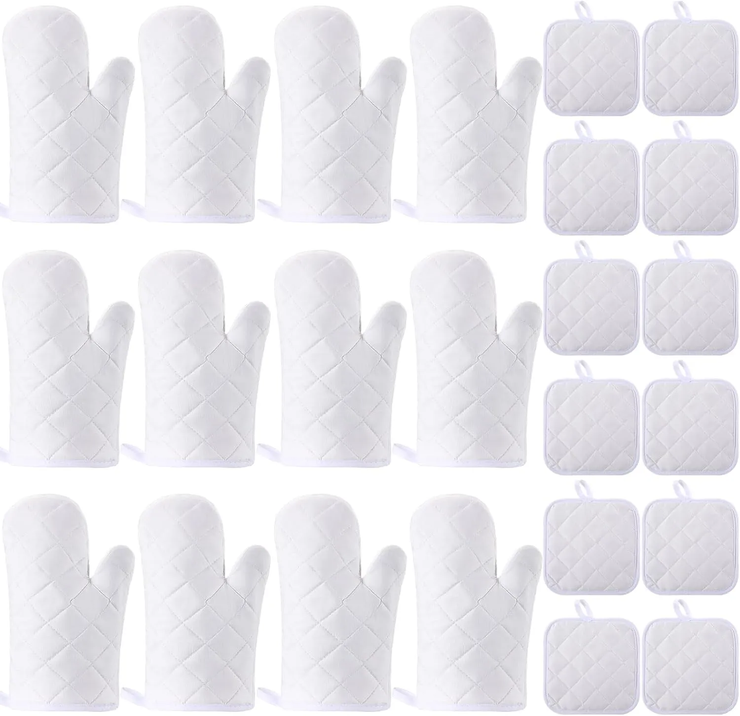Hoolerry 24 Pcs Blank Sublimation Oven Mitts Set Include Sublimation Pot Holders Bulk DIY Heat Resistance Oven Gloves with Hanging Loops Pads for Spring Teacher Kitchen Baking Gifts (White)