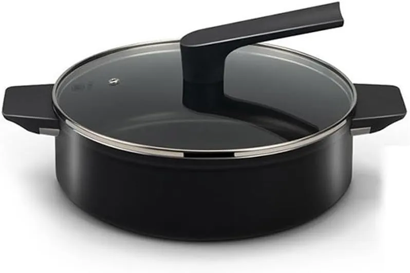 Hot Pot Camping Cooking Hiking Cookware Outdoor Cast Iron Lid Soup(Black)