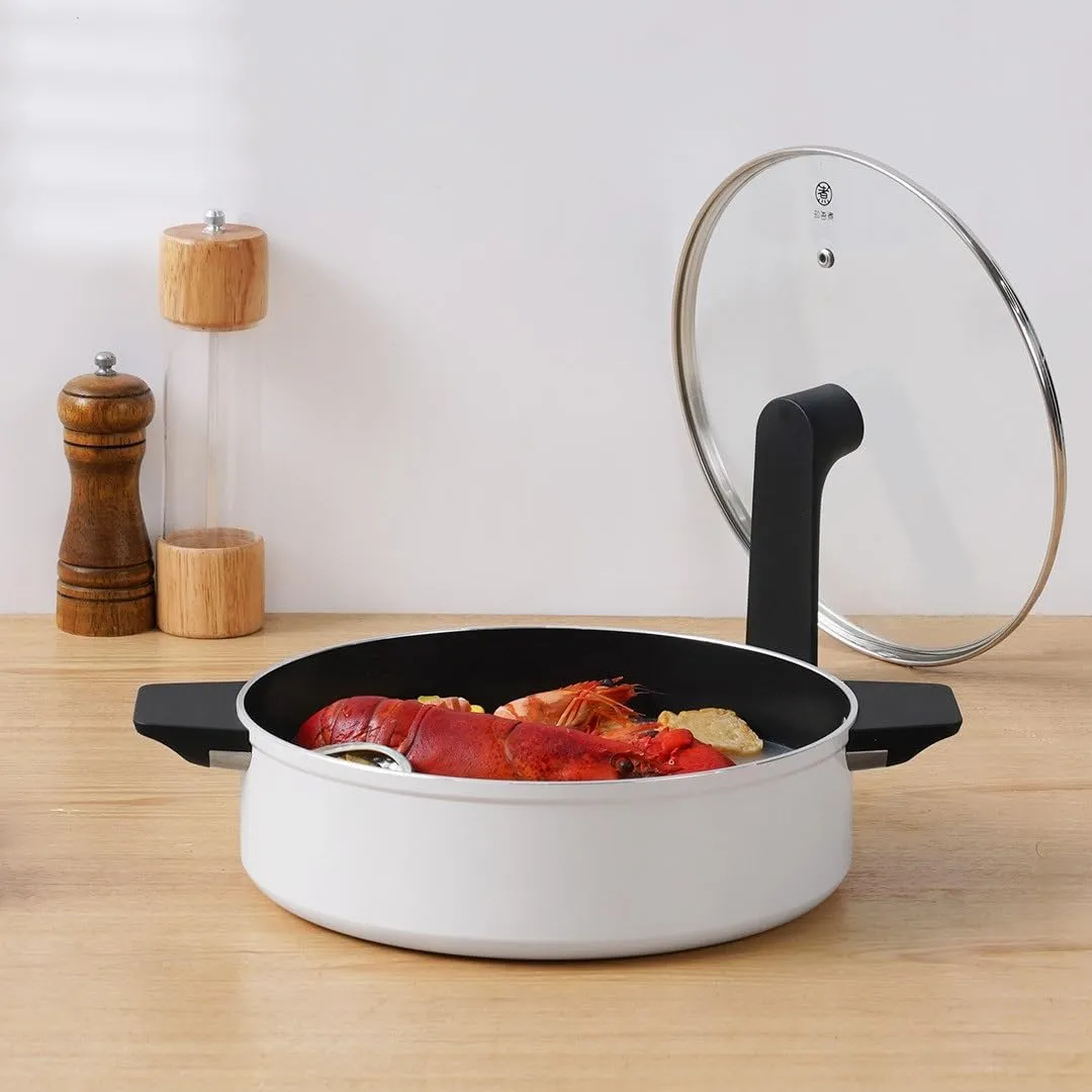Hot Pot Camping Cooking Hiking Cookware Outdoor Cast Iron Lid Soup(Black)