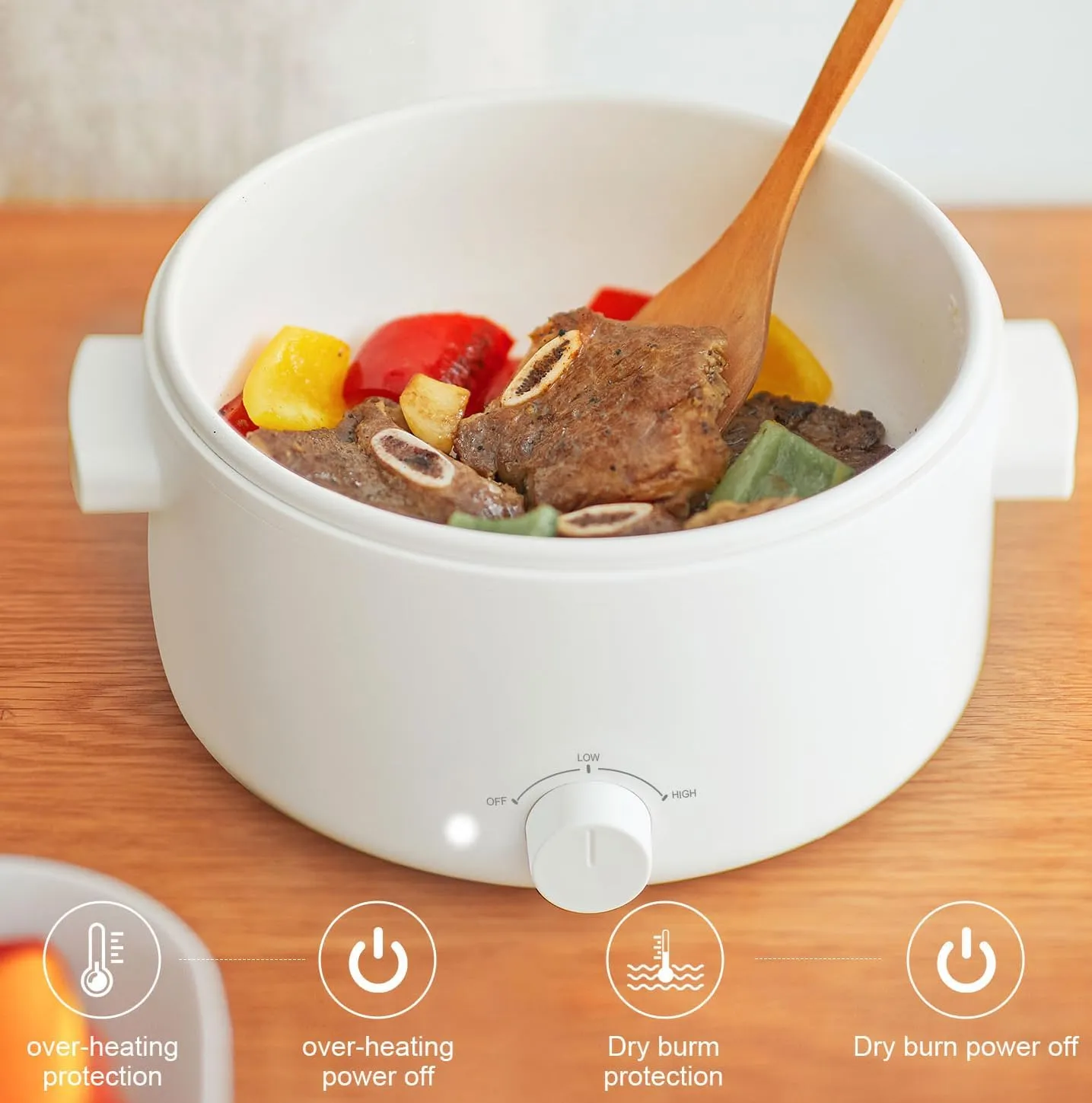Hot Pot Electric, 3L Portable Electric Pot with Ceramic Non-stick Coating, Dual Power Multi-functional Romen Cooker for Steak, Pasta, Hot Pot, Ramen, Quick Heating and Overheat Protection