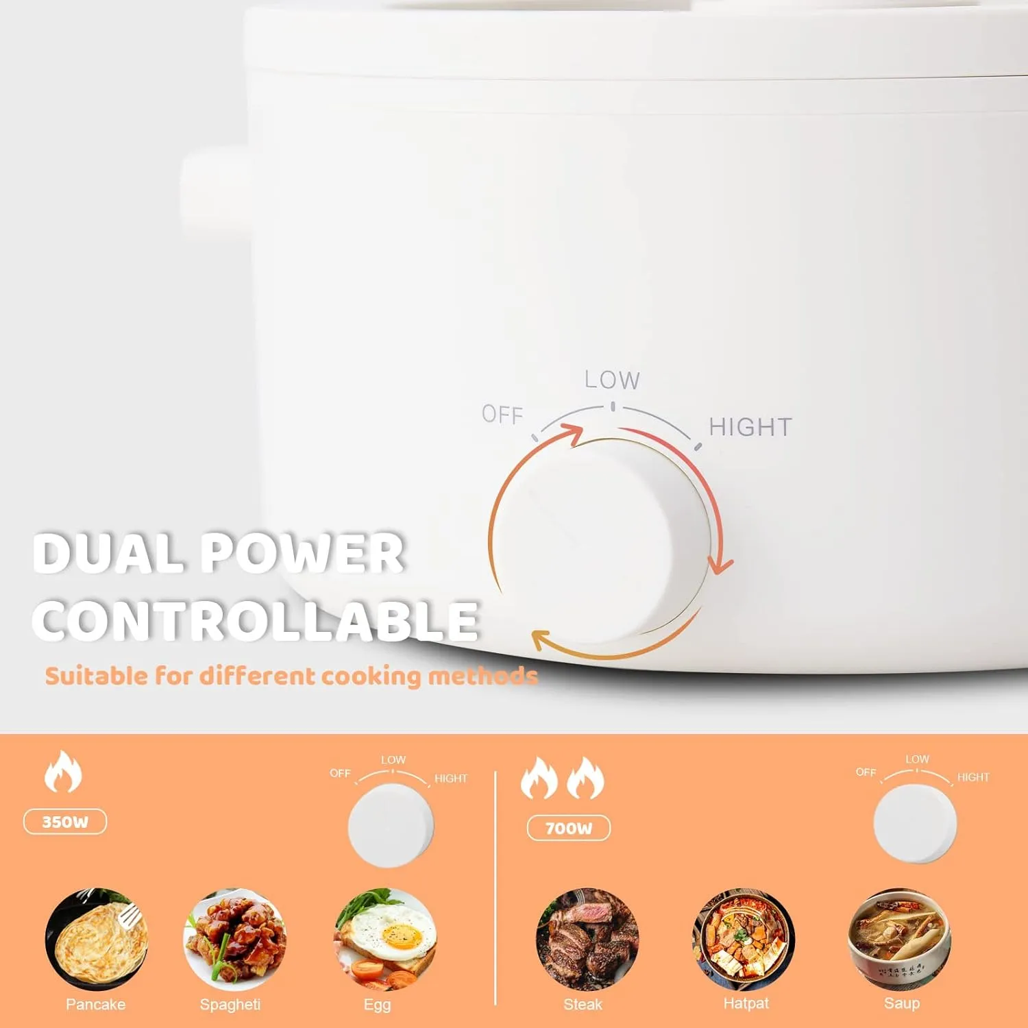 Hot Pot Electric, 3L Portable Electric Pot with Ceramic Non-stick Coating, Dual Power Multi-functional Romen Cooker for Steak, Pasta, Hot Pot, Ramen, Quick Heating and Overheat Protection