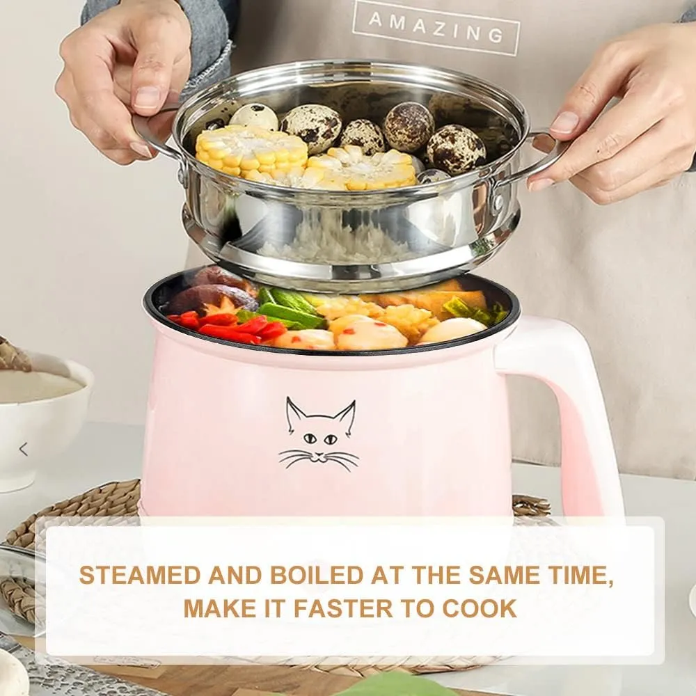 Hot Pot, Electric Pot for Raman, Soup, Noodles, Steak, Oatmeal, Rapid Mini cooker with Temperature control, 1.8L (Pink)