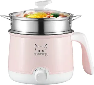 Hot Pot, Electric Pot for Raman, Soup, Noodles, Steak, Oatmeal, Rapid Mini cooker with Temperature control, 1.8L (Pink)