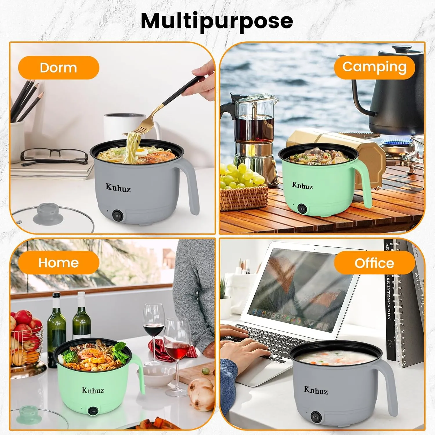 Hot Pot Electric With Steamer,Rapid Ramen Cooker,1.8L Mini Portable Self Heating Electric Pot For Cooking Noodles Oatmeal Pasta,Shabu Shabu Hotpot Pot Electric Dorm Lazy Pot,Non-Stick Green