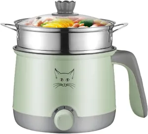 Hot Pot, Non-Stick Electric Pot for Raman, Soup, Noodles, Steak, Oatmeal, Rapid cooker with Temperature control, 1.8L (Lightcyan)