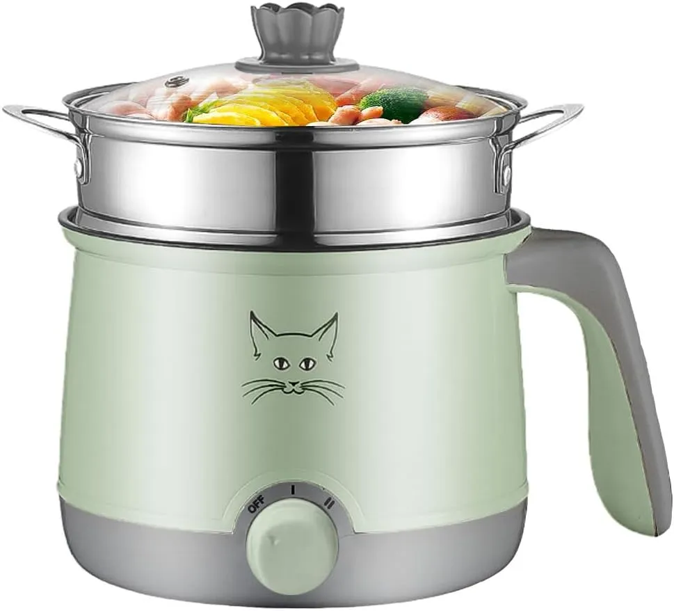Hot Pot, Non-Stick Electric Pot for Raman, Soup, Noodles, Steak, Oatmeal, Rapid cooker with Temperature control, 1.8L (Lightcyan)