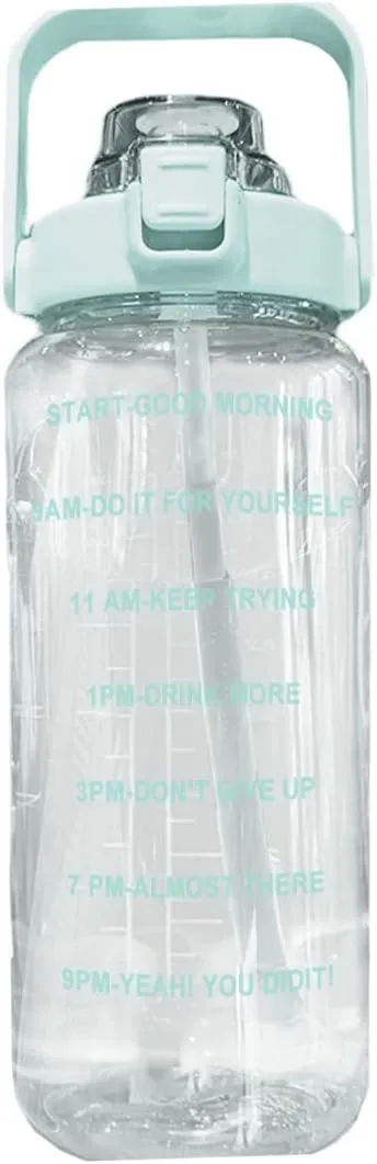 HOTBEST 64oz/2L Inspirational Water Bottle with Straw & Time Capacity Marker, Sports Water Bottle, BPA-free Non-Toxic Daily Water Intake Bottle, Leakproof Water Bottle (Light Green)