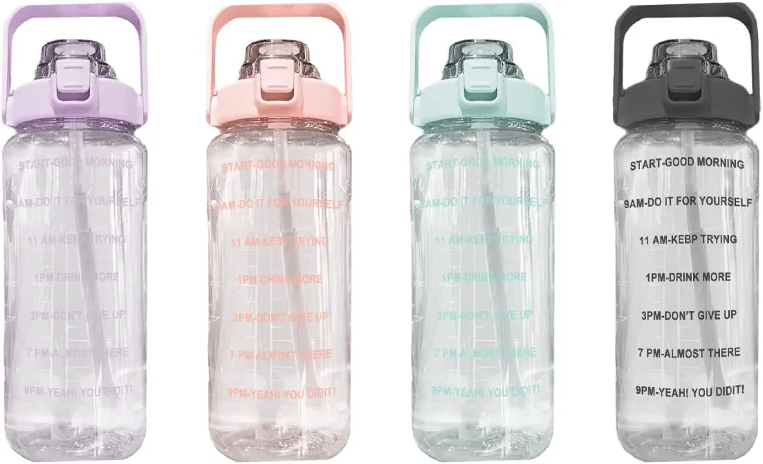 HOTBEST 64oz/2L Inspirational Water Bottle with Straw & Time Capacity Marker, Sports Water Bottle, BPA-free Non-Toxic Daily Water Intake Bottle, Leakproof Water Bottle (Light Green)