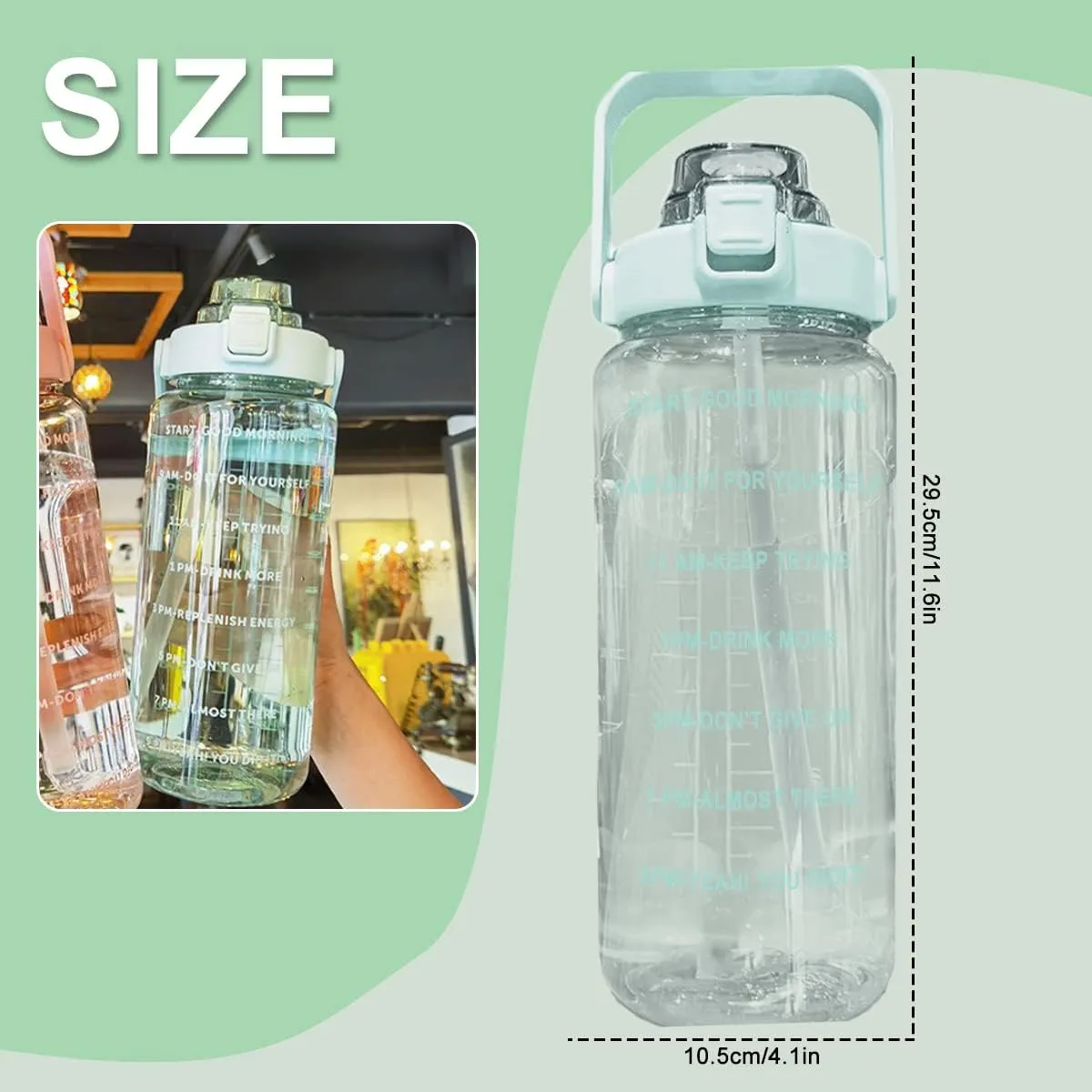 HOTBEST 64oz/2L Inspirational Water Bottle with Straw & Time Capacity Marker, Sports Water Bottle, BPA-free Non-Toxic Daily Water Intake Bottle, Leakproof Water Bottle (Light Green)