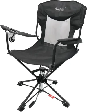 HUNTPAL 360° Swivel Hunting Chair for Blinds, Foldable Steel Frame with Armrests, Rotary Locking, Cup Holder & Shoulder Strap, Water-Resistant 600D Canvas Outdoor Seat for Hunting & Fishing