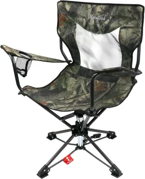 HUNTPAL 360° Swivel Hunting Chair for Blinds, Foldable Steel Frame with Armrests, Rotary Locking, Cup Holder & Shoulder Strap, Water-Resistant 600D Canvas Outdoor Seat for Hunting & Fishing