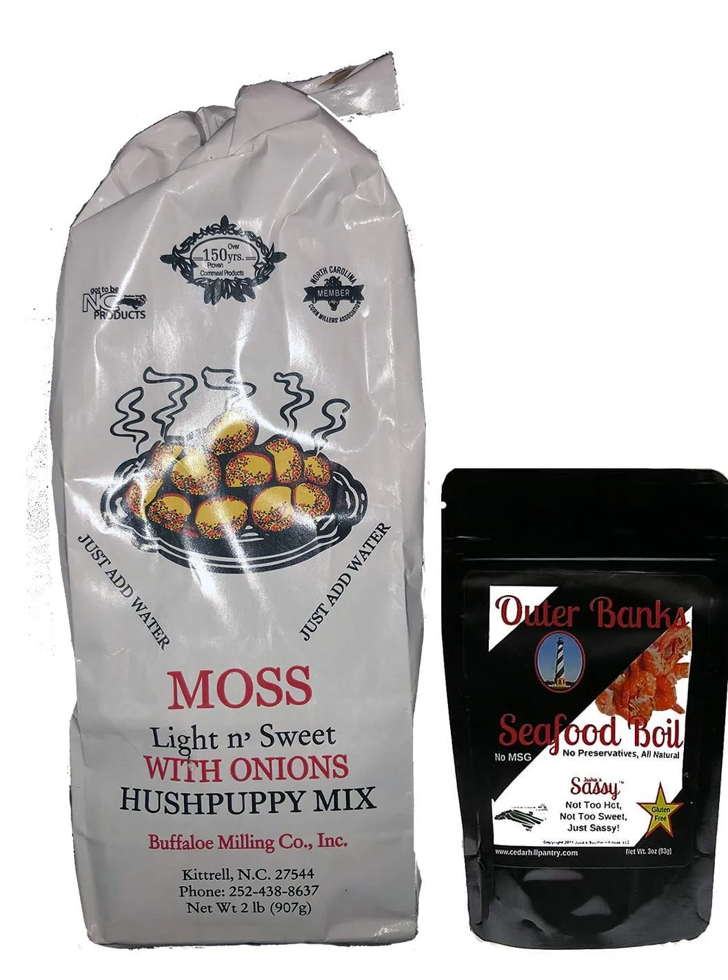 Hush Puppy Mix (with onions) 2 lbs and Seafood Boil 3 Oz