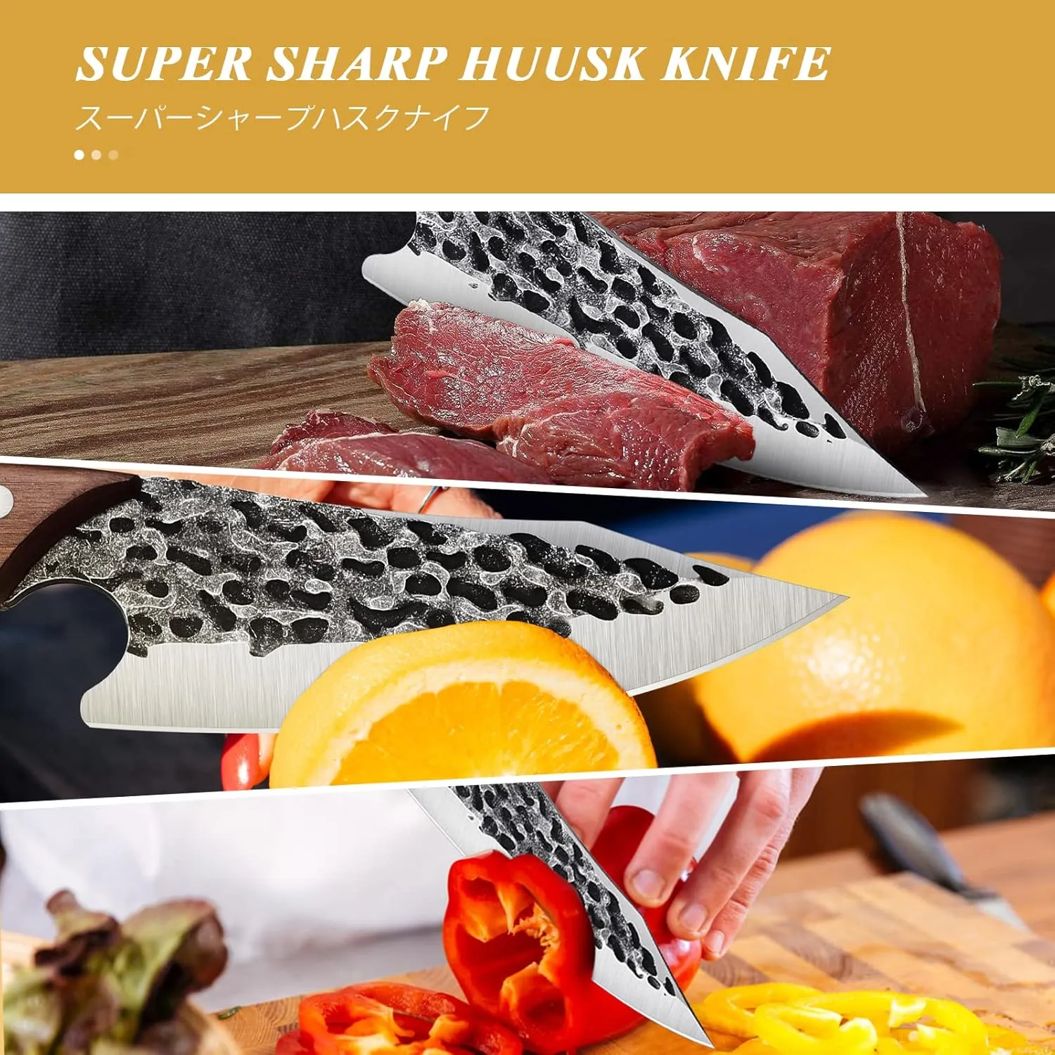 Huusk Viking Knife with Sheath - Hand Forged Boning Knife for Meat Cutting, Japanese Chef Knives for Kitchen, Outdoor Camping, Christmas Gifts Idea