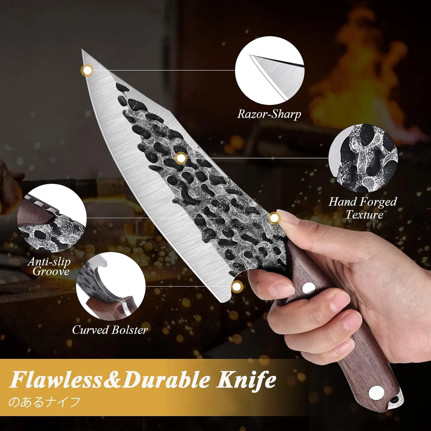 Huusk Viking Knife with Sheath - Hand Forged Boning Knife for Meat Cutting, Japanese Chef Knives for Kitchen, Outdoor Camping, Christmas Gifts Idea
