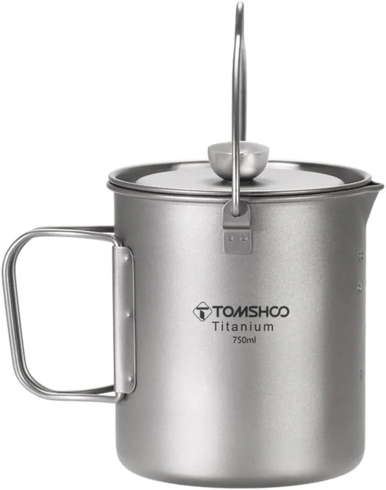 HXBER 750ml Camping Coffee Cup with Press Plate Titanium Coffee Maker French Press Pot with Lid Outdoor Cookwarer for Backpacking Hiking Camping Travelling