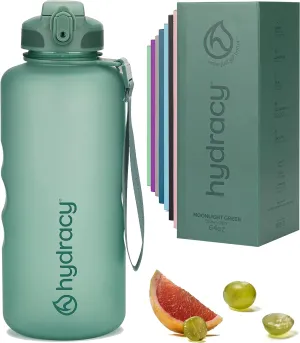 Hydracy Water Bottle with Time Marker -Large BPA Free Water Bottle & No Sweat Sleeve -Leak Proof Gym Bottle with Fruit Infuser Strainer & Times to Drink -Ideal for Fitness Sports & Outdoors