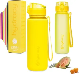 Hydracy Water Bottle with Time Marker -Large BPA Free Water Bottle & No Sweat Sleeve -Leak Proof Gym Bottle with Fruit Infuser Strainer & Times to Drink -Ideal for Fitness Sports & Outdoors