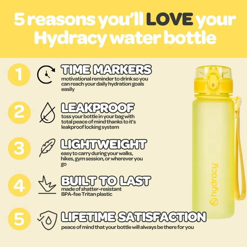 Hydracy Water Bottle with Time Marker -Large BPA Free Water Bottle & No Sweat Sleeve -Leak Proof Gym Bottle with Fruit Infuser Strainer & Times to Drink -Ideal for Fitness Sports & Outdoors