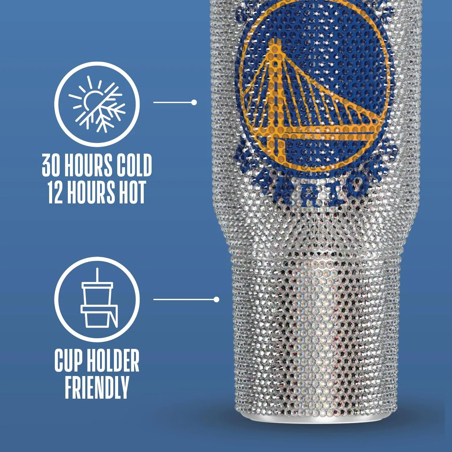 Hydrapeak x NBA Officially Licensed Golden State Warriors Voyager 40 oz Stainless Steel Bling Tumbler with Handle, Insulated Rhinestone Water Bottle With Straw & Lid, Includes Gift Box