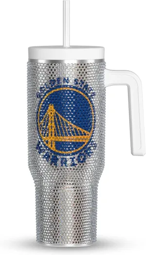 Hydrapeak x NBA Officially Licensed Golden State Warriors Voyager 40 oz Stainless Steel Bling Tumbler with Handle, Insulated Rhinestone Water Bottle With Straw & Lid, Includes Gift Box