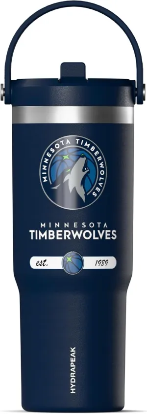 Hydrapeak x NBA Officially Licensed Minnesota Timberwolves 32 oz Nomad Tumbler with Handle and Straw Lid, Leakproof Stainless Steel Water Bottle