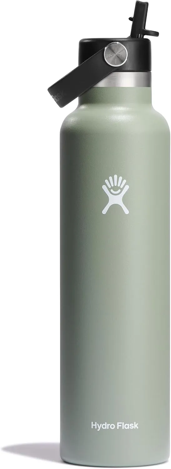 Hydro Flask 24 Oz Stainless Steel Standard Mouth Water Bottle with Flex Straw Cap and Double-Wall Vacuum Insulation