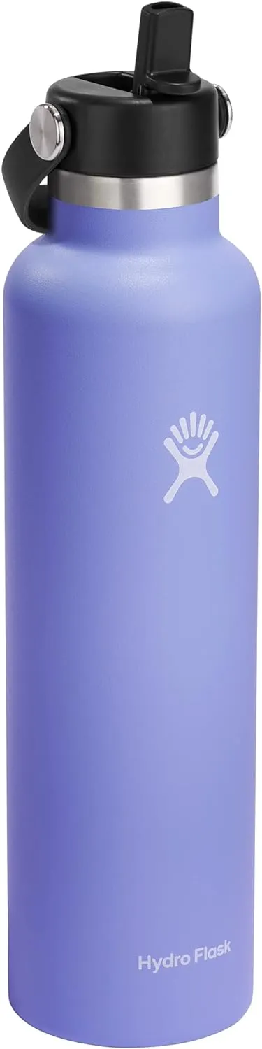 Hydro Flask 24 Oz Stainless Steel Standard Mouth Water Bottle with Flex Straw Cap and Double-Wall Vacuum Insulation