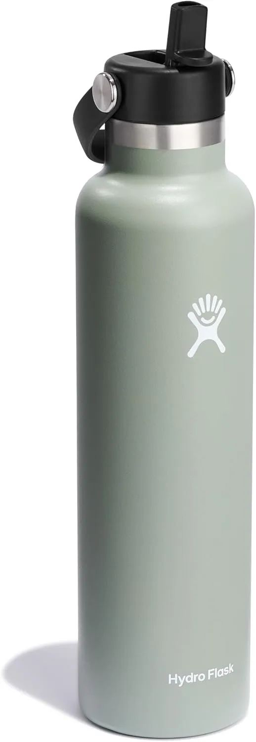 Hydro Flask 24 Oz Stainless Steel Standard Mouth Water Bottle with Flex Straw Cap and Double-Wall Vacuum Insulation