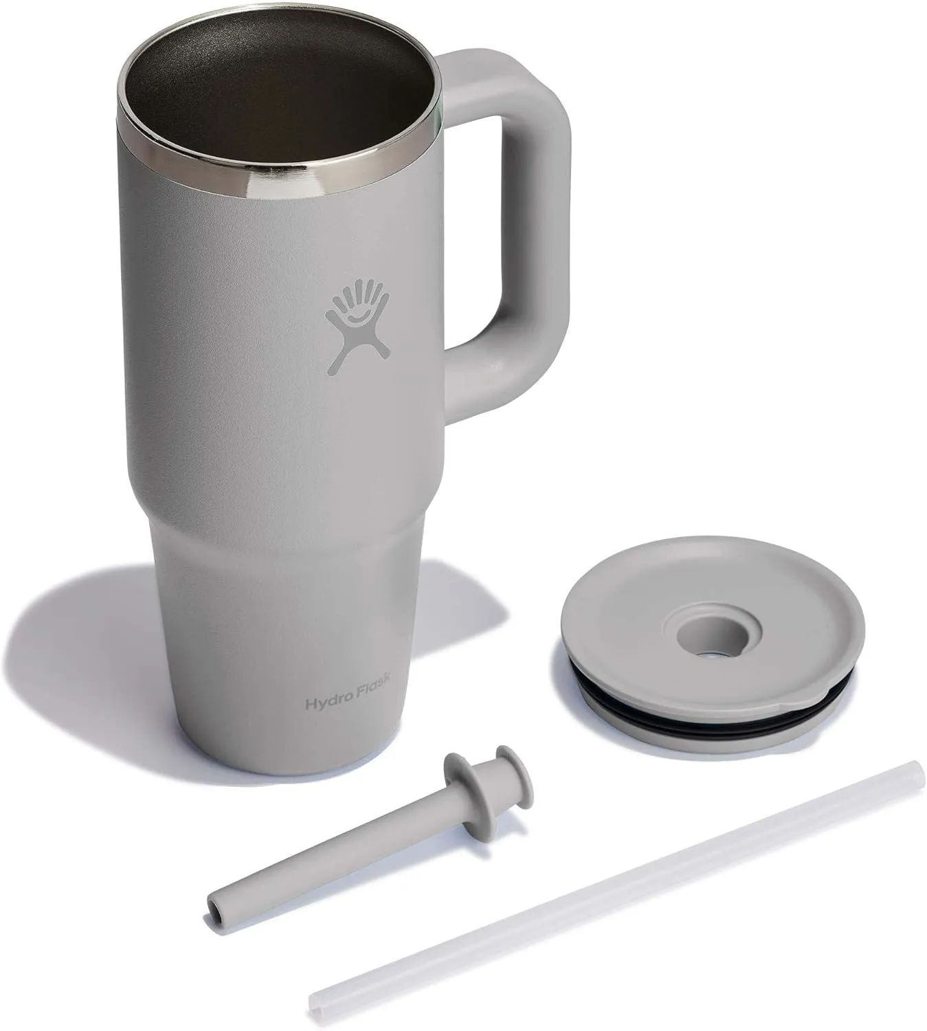 Hydro Flask 24 Oz Travel Tumbler with Handle, Lid and Straw - Insulated Stainless Steel in 24 Oz Birch Gray
