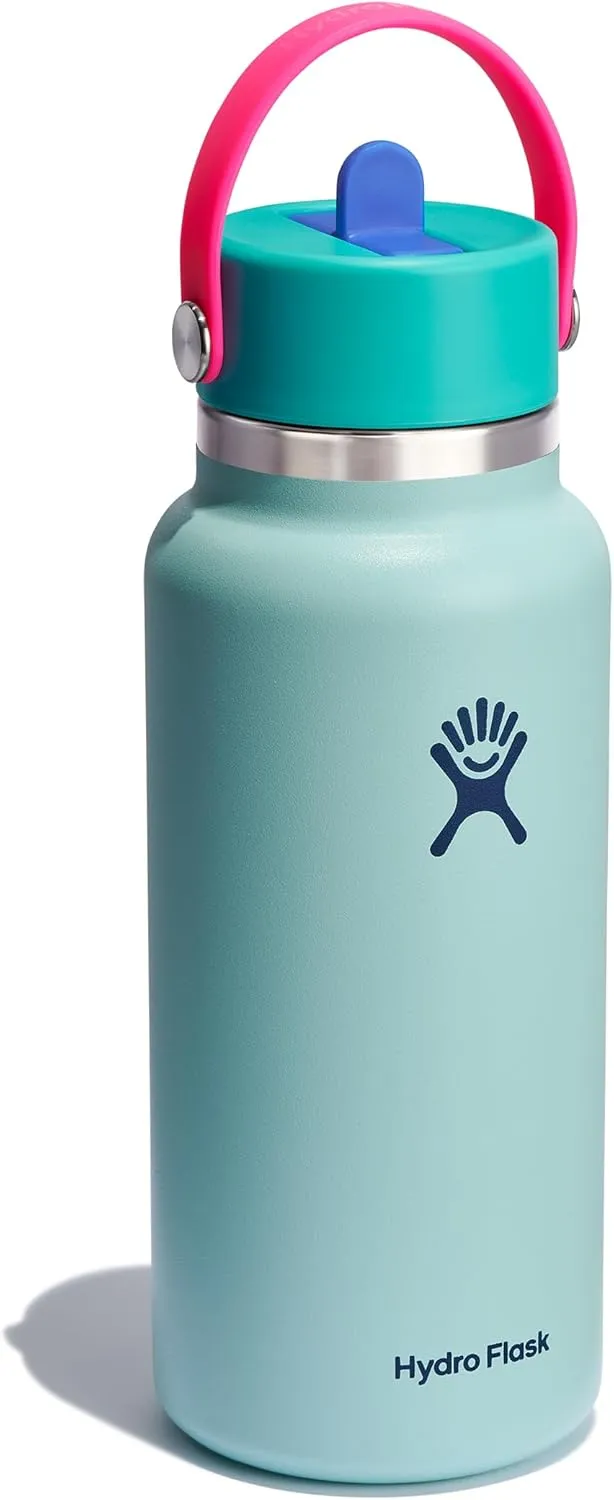 HYDRO FLASK Wide Mouth vacuum insulated stainless steel water bottle with leakproof closeable straw lid for cold water drinks, sports, travel, car and school