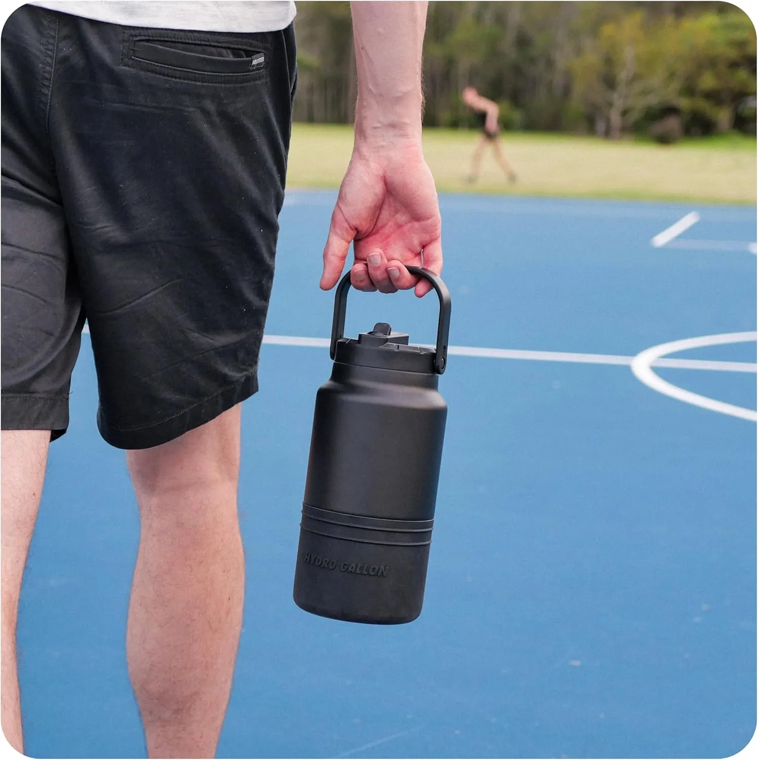 Hydro Gallon® Nomad - Insulated 64oz Half Gallon Water Bottle Jug with Sleeve, Straw Lid, Handle, Strap, Pockets. Large Stainless Steel Metal Gym Thermos. Wide mouth, Leakproof, BPA free. 62oz (Beige)