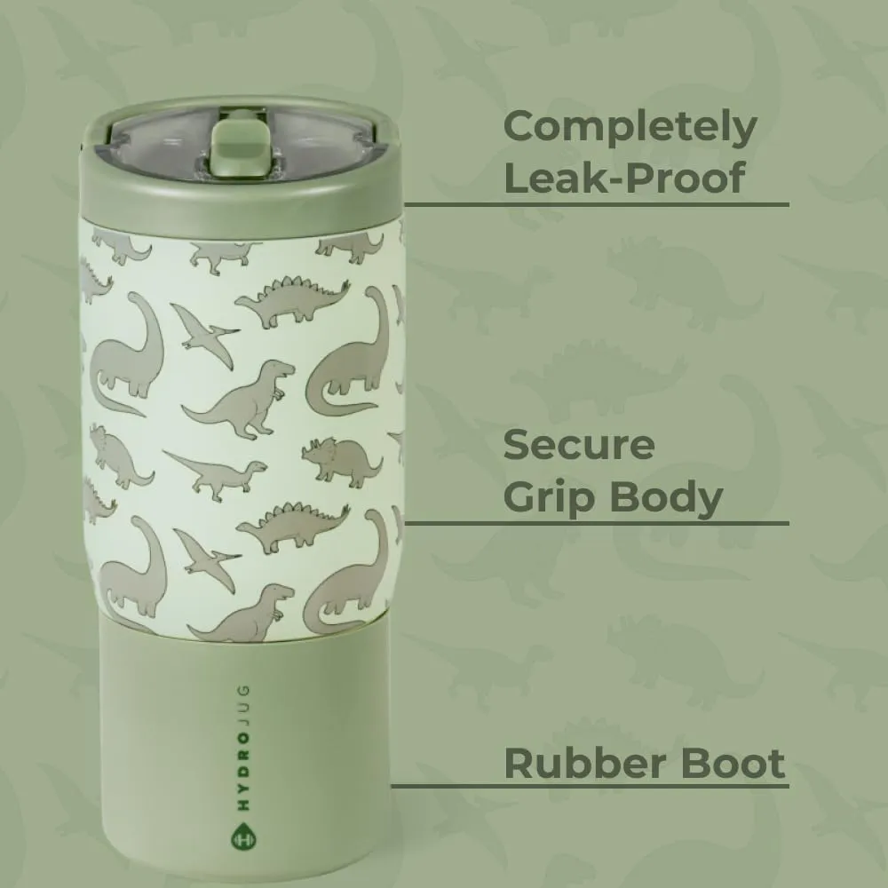 HydroJug Kids 14 oz Sport Water Bottle – Stainless Steel, Insulated, 100% Leakproof, With Carry Handle, BPA-Free – Kid-Friendly Design – Durable & Dishwasher Safe, Dinosaur