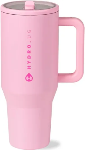 HydroJug Traveler - 40 oz Water Bottle with Handle & Flip Straw - Fits in Cup Holder, Leak Resistant Tumbler-Reusable Insulated Stainless Steel & Rubber Base - Gifts for Women & Men, Blush