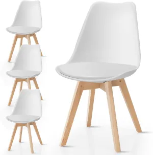 Hysache 4PCS Modern Dining Chairs, High Backrest Armless Chair with Padded Seat & Solid Wood Legs, Mid Century Upholstered Side Chairs for Dining Room, Living Room, Kitchen (White)