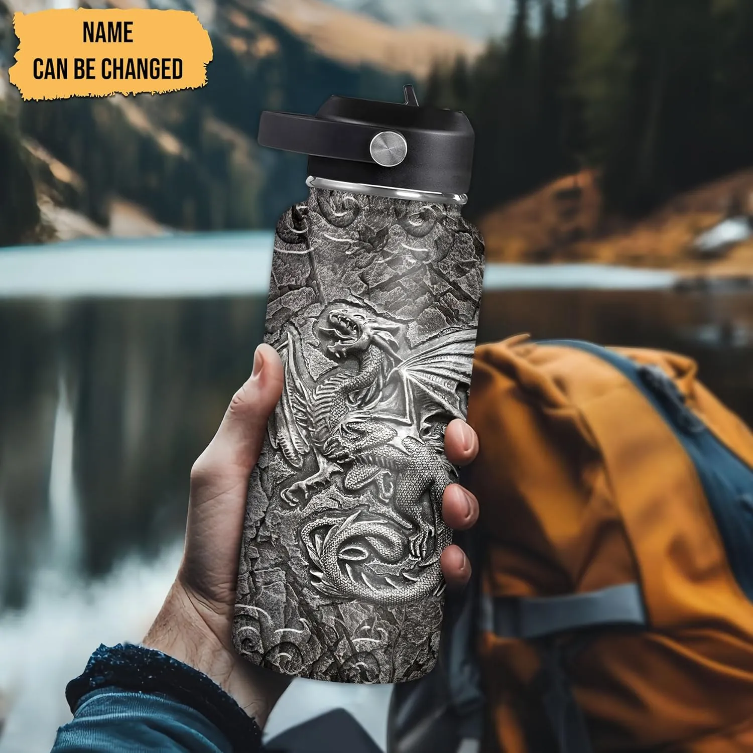 Hyturtle Personalized Viking Water Bottle - Travel Insulated Stainless Steel Bottle with Leak-Proof Lid 18oz 32oz - Dragon Viking Celtic Gifts for Men Dad Dragon Lovers - Birthday & Christmas Gift