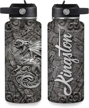 Hyturtle Personalized Viking Water Bottle - Travel Insulated Stainless Steel Bottle with Leak-Proof Lid 18oz 32oz - Dragon Viking Celtic Gifts for Men Dad Dragon Lovers - Birthday & Christmas Gift