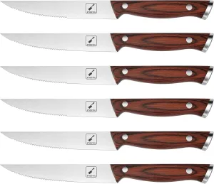 imarku Steak Knives Set of 6, Japanese HC Steel Premium Serrated Steak Knife Set with Ergonomic Handle and Gift Box, Home Essential, Best Birthday Gifts for Women and Men