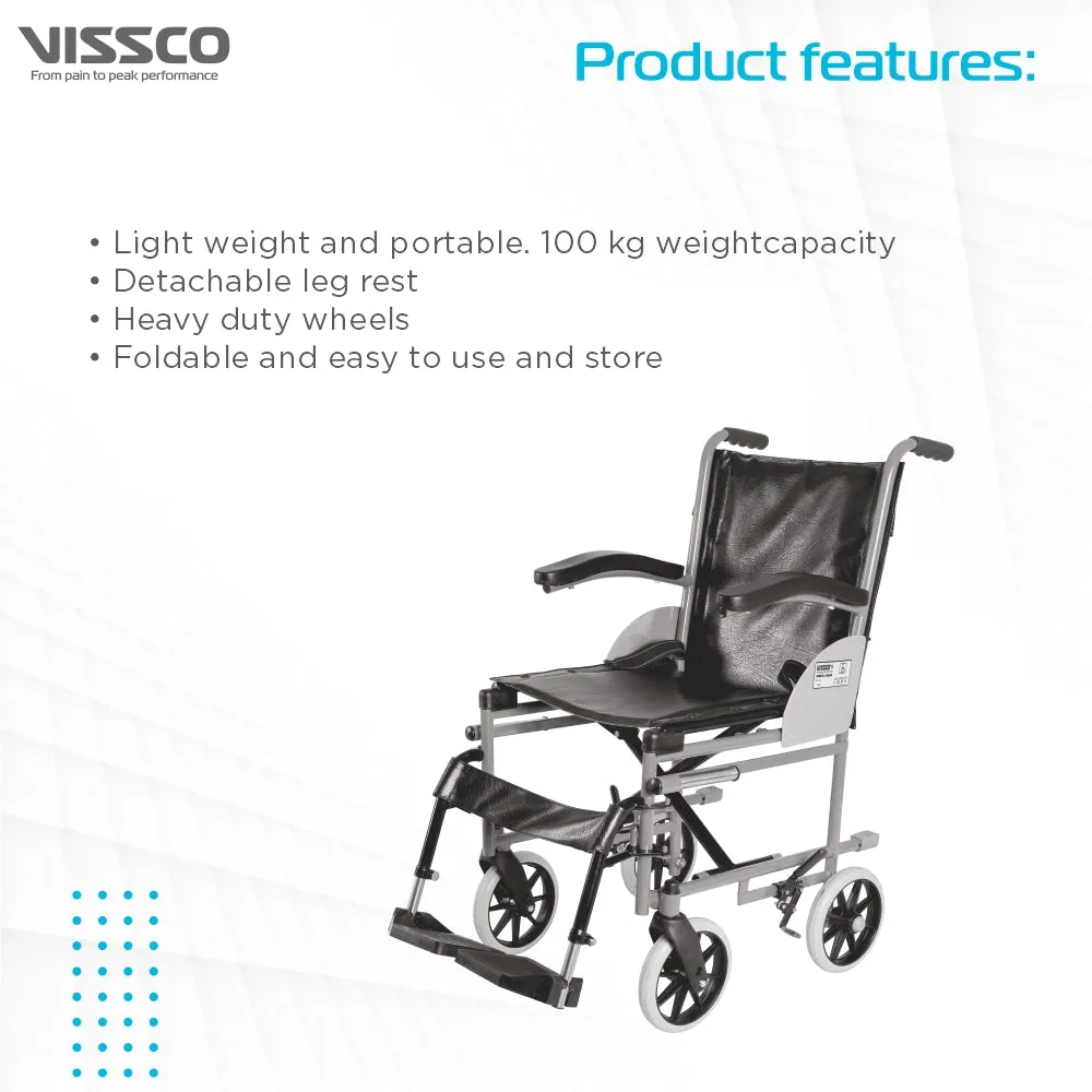 Imperio Wheelchair Institutional with 200mm Wheels | Fixed Armrest | Foldable | Weight Bearing Capacity 100kg | Color (Blue/Grey)