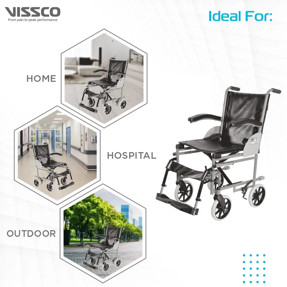 Imperio Wheelchair Institutional with 200mm Wheels | Fixed Armrest | Foldable | Weight Bearing Capacity 100kg | Color (Blue/Grey)