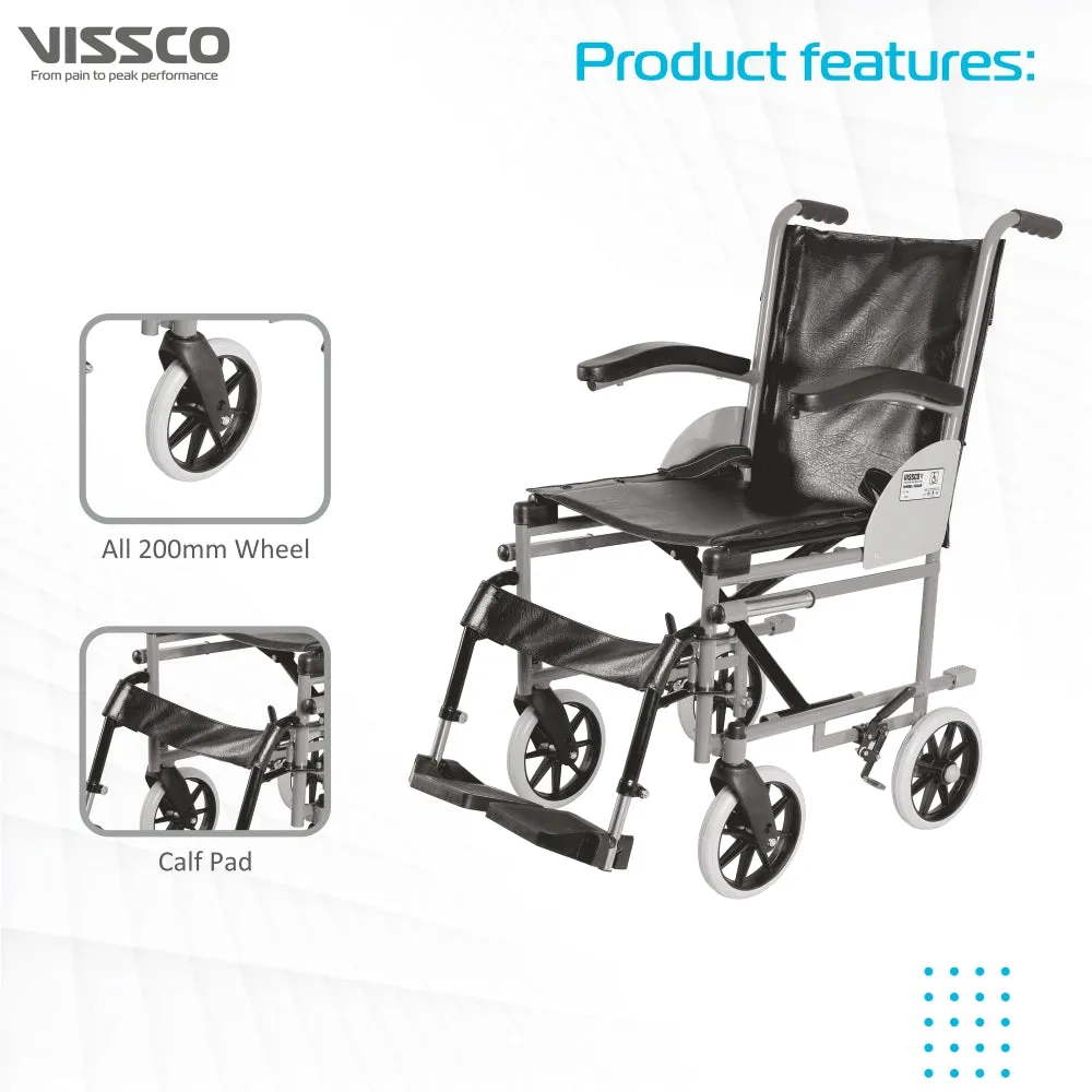 Imperio Wheelchair Institutional with 200mm Wheels | Fixed Armrest | Foldable | Weight Bearing Capacity 100kg | Color (Blue/Grey)