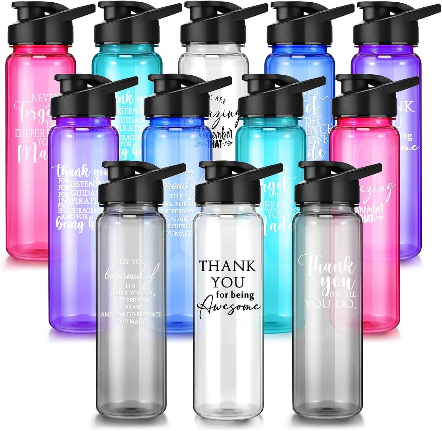 Inbagi 12 Pcs Thank You Water Bottles Gift Bulk 24oz Plastic Water Bottle Thank You for Being Awesome Gift for CNA Week Teacher Appreciation Team Coworker Staff Athlete Office Staff Gym Camping Hiking