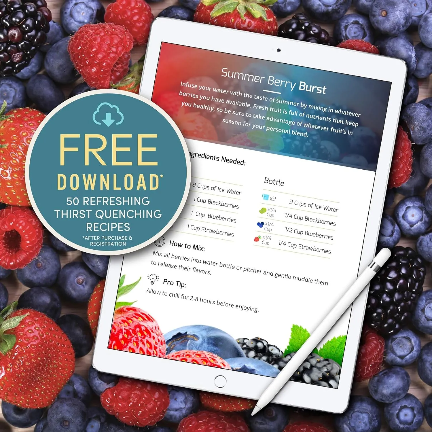 Infusion Pro 24 oz Fruit Infuser Water Bottle with Flavor Infuser and Flip Top Lid : Insulated Sleeve & Fruit Infused Water eBook : Bottom Loading Water Infuser for More Flavor : Unique Gift Idea