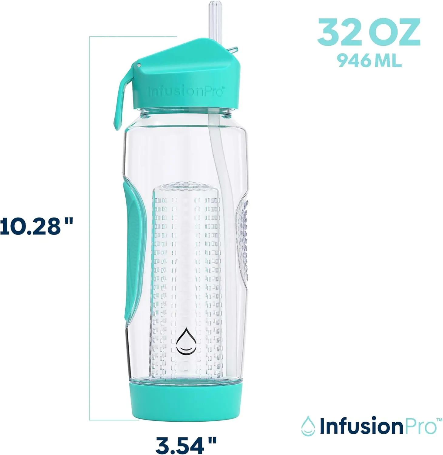 Infusion Pro 32 oz Fruit Infuser Water Bottle with Straw Lid : Insulated Sleeve : 50 Recipe Fruit Infusion eBook : Bottom Loading, Large Water Infuser for More Flavor : Unique Gift Idea