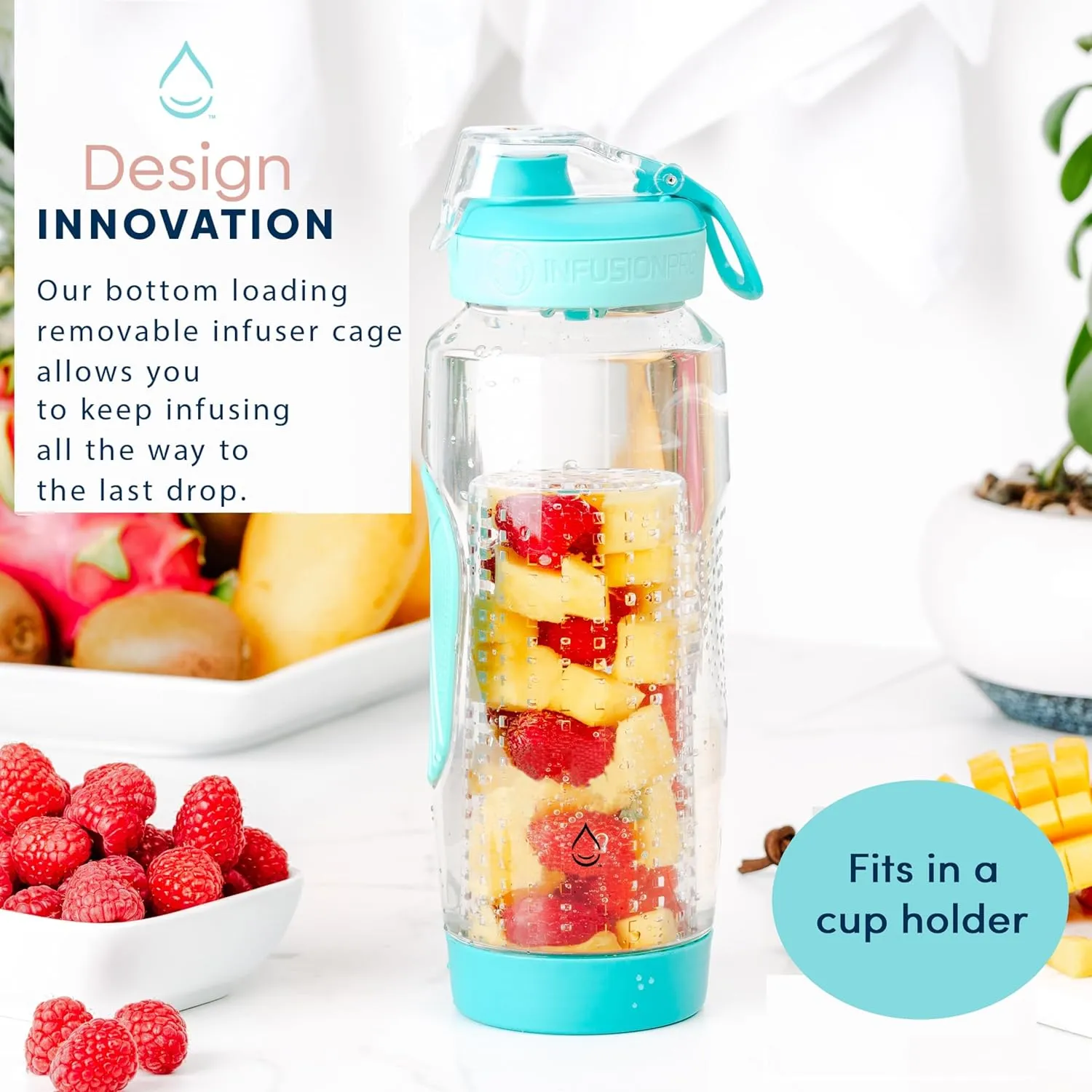 Infusion Pro 32 oz Fruit Infuser Water Bottle with Straw Lid : Insulated Sleeve : 50 Recipe Fruit Infusion eBook : Bottom Loading, Large Water Infuser for More Flavor : Unique Gift Idea