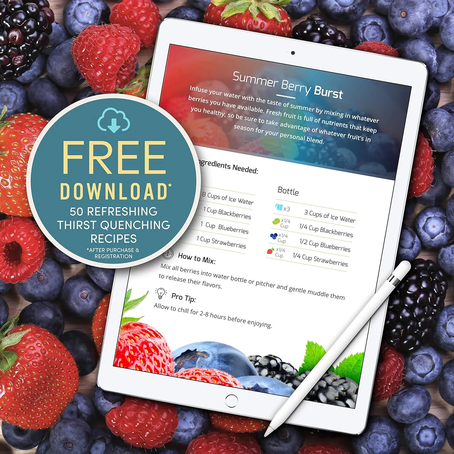 Infusion Pro Fruit Infuser Water Bottle with Straw Lid 24 oz : Flip-Up Straw : Insulated Sleeve & Fruit Infusion Water eBook : Bottom Loading Infuser for More Flavor - Blue Jade