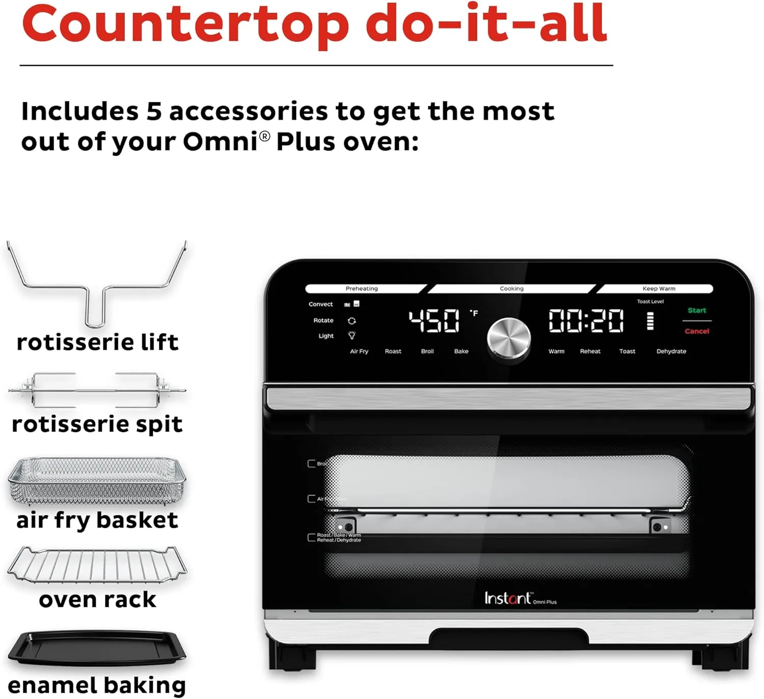 Instant Pot Omni Plus 19QT/18L Toaster Oven Air Fryer, 10-in-1 Functions, Fits 12" Pizza, Crisp, Broil, Bake, Roast, Toast, Warm, Convection, 100  In-App Recipes, from the Makers of Instant Pot, Black
