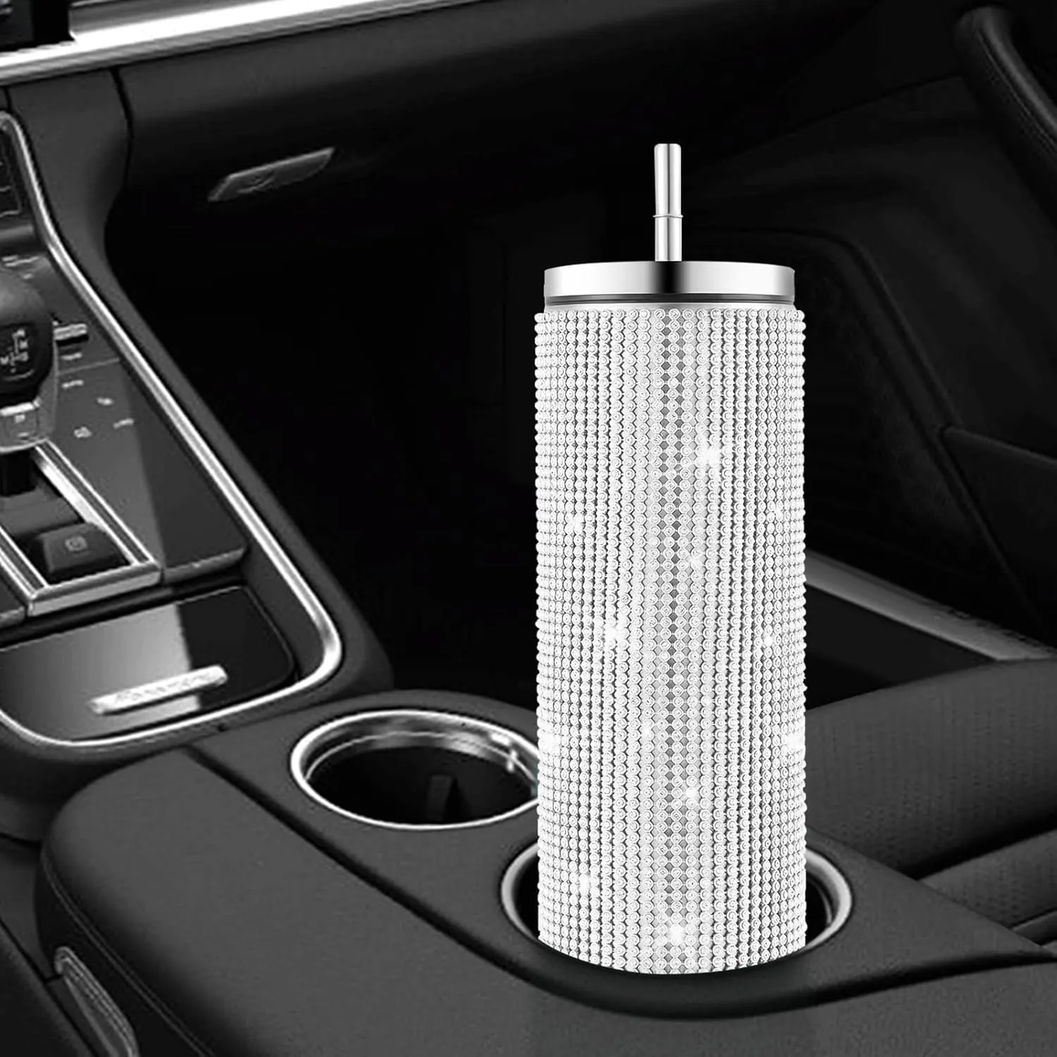 INSTOME Sparkling Rhinestone Tumbler 20oz - Bling Stainless Steel Cup with Diamonds, Perfect Glitter Gift for Women, Girls, Bridesmaids (silver, 20oz)